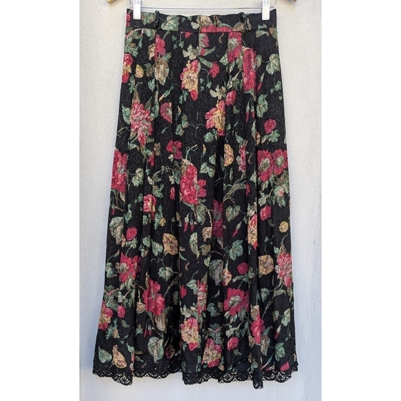 Vintage Cottagecore Jacquard Floral Maxi Skirt - Romantic Pleated Prairie - 42 - Picture 6 of 15
